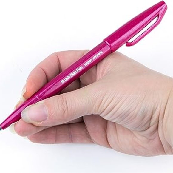 Pentel Fude Touch Art Sign Pen, Flexible Brush Tip Marker BURGUNDY Set of 3 Pens - Picture 3 of 12